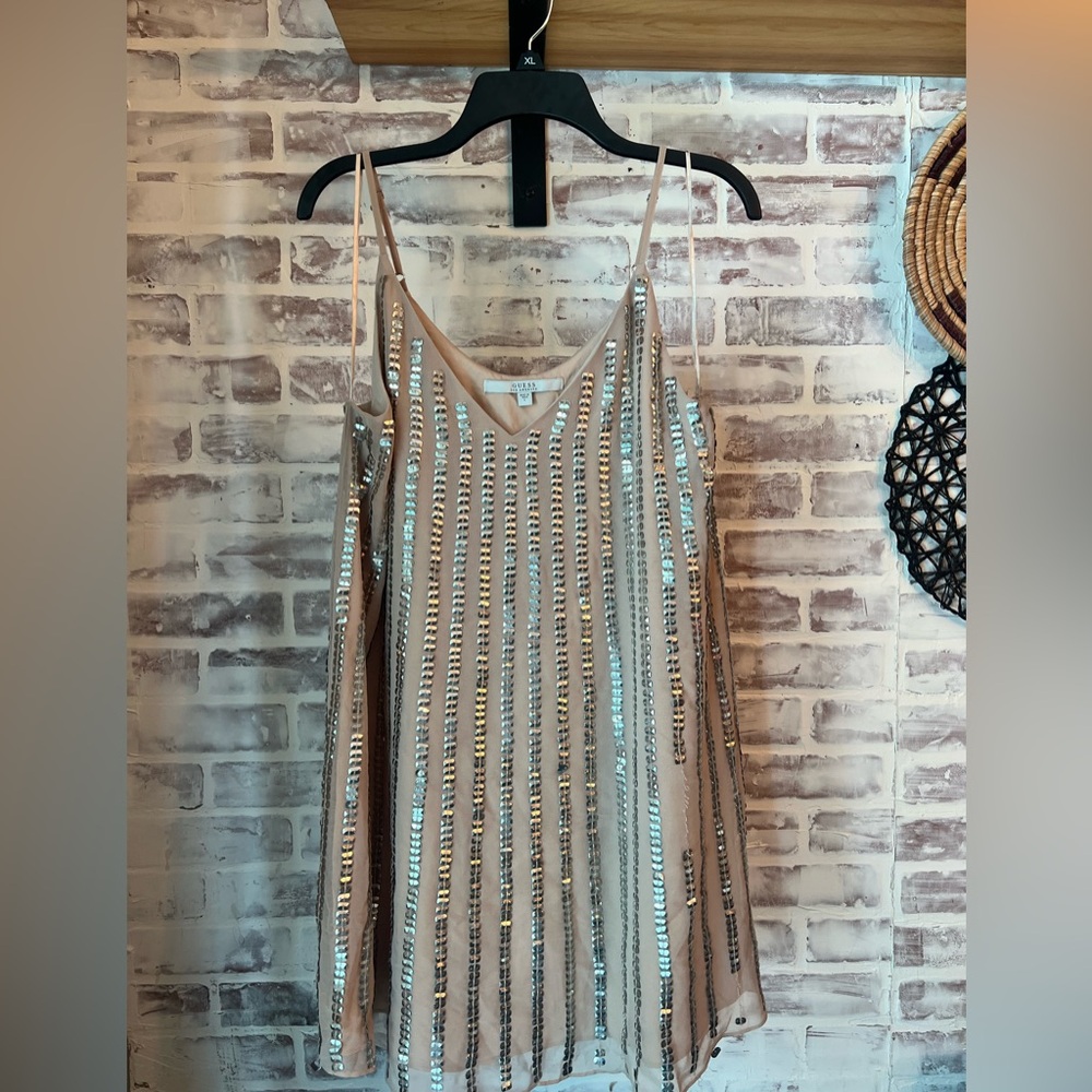 Guess Beige Dress with Silver Sequins